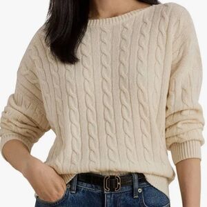 Ralph Lauren Ivory Cable Knit Boatneck Oversized Sweater